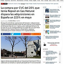 La compra por CVC del 20% que tena Repsol en Gas Natural dispara las adquisiciones en Espaa un 223% en mayo